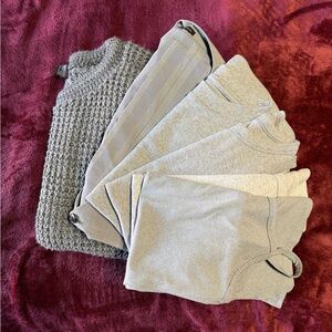Set of fitted grey shirts, grey vest, grey sweater